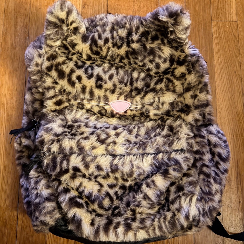 Faux Fur Leopard Print Backpack
